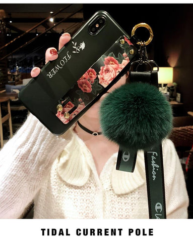 Image of Fox Hair Ball Folk-custom Airbag Bracket iPhone Case