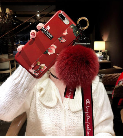 Image of Fox Hair Ball Folk-custom Airbag Bracket iPhone Case