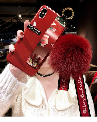 Image of Fox Hair Ball Folk-custom Airbag Bracket iPhone Case