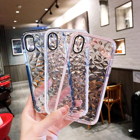 Image of 3D Diamond Transparent Shockproof PopSocket Case With Crystal Chain For iPhone