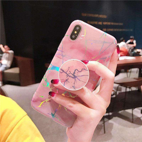 Image of 2019 New Laser Marble Texture iPhone Case With Phone Holder