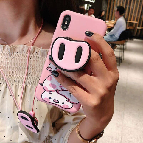 Image of 2019 NEW Pig Face Shatter-resistant Shell with Pig Nose Popsockets For iPhone
