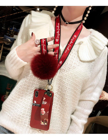 Image of Fox Hair Ball Folk-custom Airbag Bracket iPhone Case