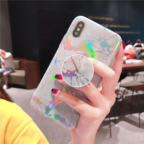 Image of 2019 New Laser Marble Texture iPhone Case With Phone Holder
