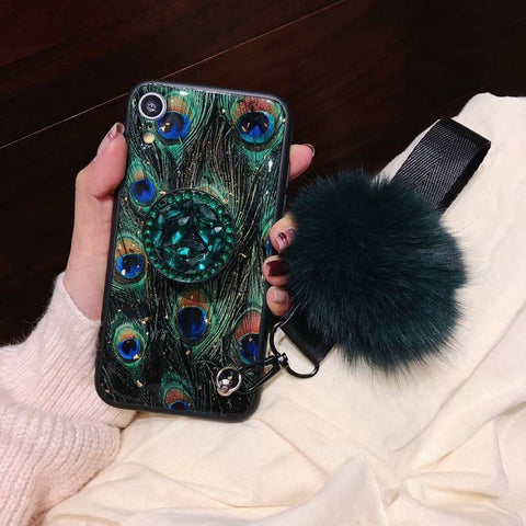 Image of Bohemian Airbag Bracket Foxfur Ball iPhone Case