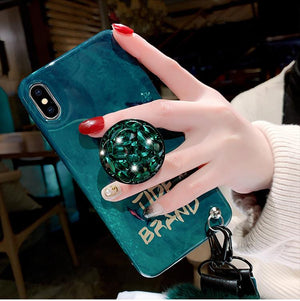 Hair Ball Airbag Bracket Diamond Marble Lines Phone Case