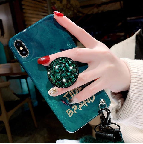 Image of Hair Ball Airbag Bracket Diamond Marble Lines Phone Case