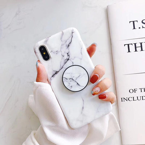 Image of Sleek Marble PopSocket Holder Case For iPhone