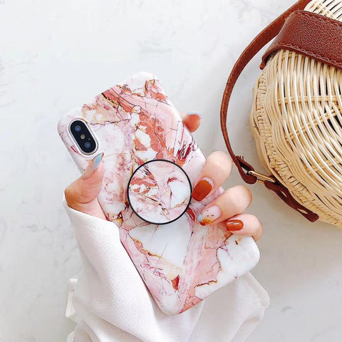 Image of Sleek Marble PopSocket Holder Case For iPhone