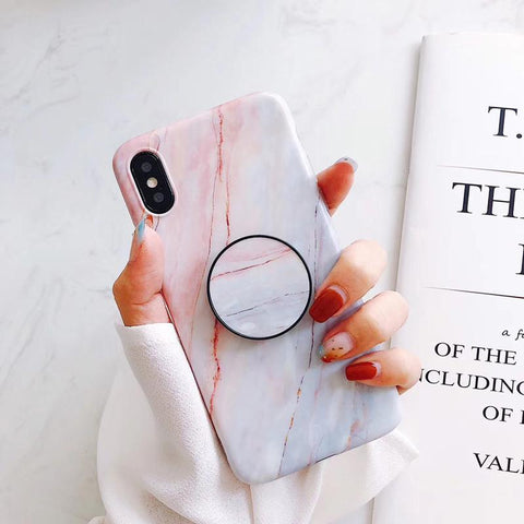 Image of Sleek Marble PopSocket Holder Case For iPhone