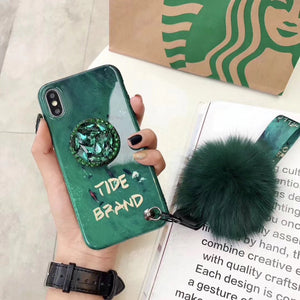 Hair Ball Airbag Bracket Diamond Marble Lines Phone Case