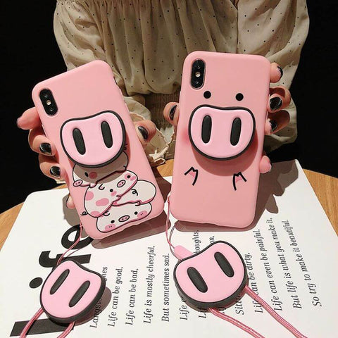 Image of 2019 NEW Pig Face Shatter-resistant Shell with Pig Nose Popsockets For iPhone