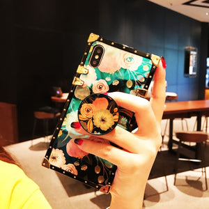 2019 New Floral Blue Square Rivet iPhone Case