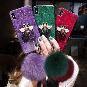 2019 New Bee-shaped iPhone & Samsung & HUAWEI Case with PopSockets and Hairball and 2 Lanyards