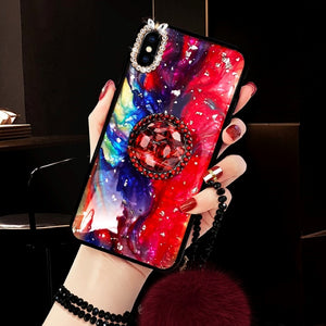 2019 New Diamond Furry String Popsocket Bracket Phone Case for iPhone