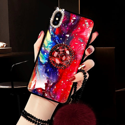 Image of 2019 New Diamond Furry String Popsocket Bracket Phone Case for iPhone