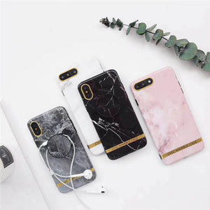 2019 New Retro Marble Pattern iPhone Case With Fur Ball Phone Holder