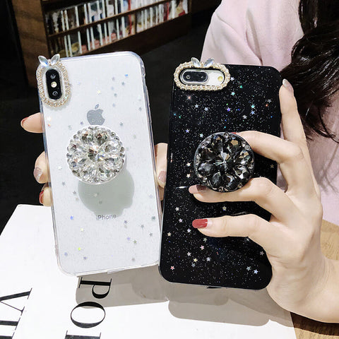 Image of Luxury Bling Diamond Airbag Bracket Epoxy Stars and Moon Soft Case Cover For iPhone