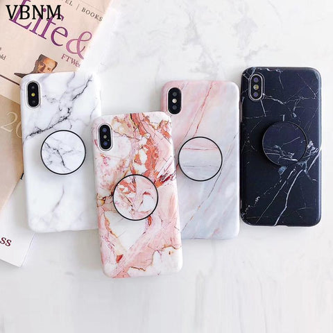 Image of Sleek Marble PopSocket Holder Case For iPhone