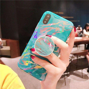 2019 New Laser Marble Texture iPhone Case With Phone Holder