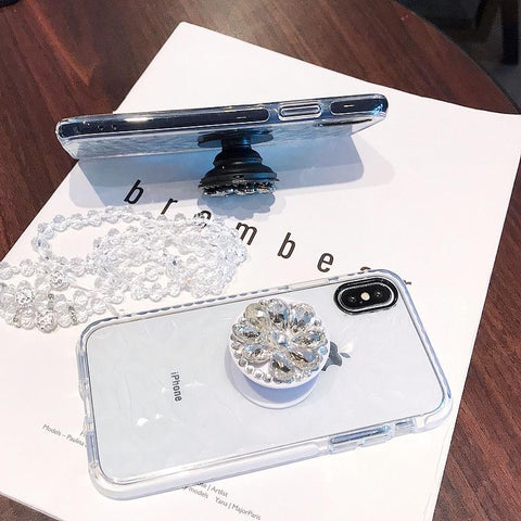 Image of 3D Diamond Transparent Shockproof PopSocket Case With Crystal Chain For iPhone