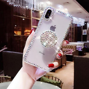 Luxury Airbag Handle Bracket Rhinestones Diamond Glitter Case For iPhone