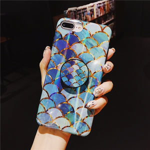 2019 New Laser Glittering Scale Pattern Royal Blue Silicone Gel Soft Case For iPhone