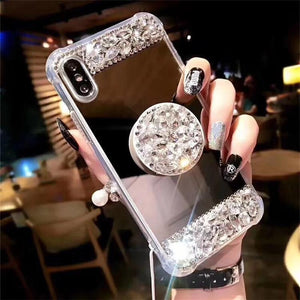 Luxury Mirrored Four-corner Rhinestone Airbag Bracket Mobile iPhone Case