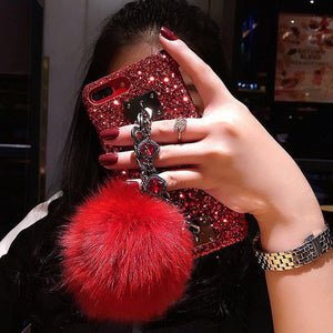 Dazzling Plush Ball Glitter Airbag Mobile Phone Case For iPhone (With Bracket )