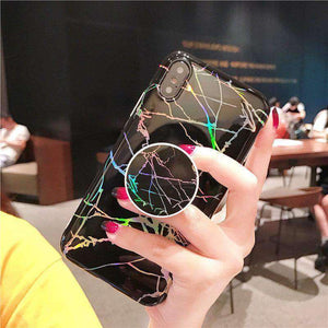 2019 New Laser Marble Texture iPhone Case With Phone Holder