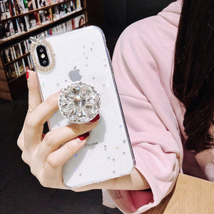 Luxury Bling Diamond Airbag Bracket Epoxy Stars and Moon Soft Case Cover For iPhone