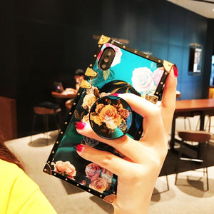 2019 New Floral Blue Square Rivet iPhone Case