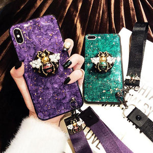 2019 New Bee-shaped iPhone & Samsung & HUAWEI Case with PopSockets and Hairball and 2 Lanyards