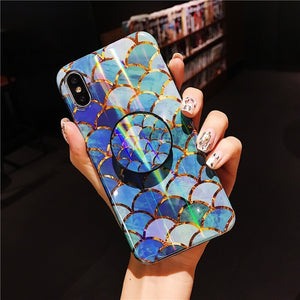 2019 New Laser Glittering Scale Pattern Royal Blue Silicone Gel Soft Case For iPhone