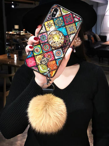 Image of Bohemian Airbag Bracket Foxfur Ball iPhone Case