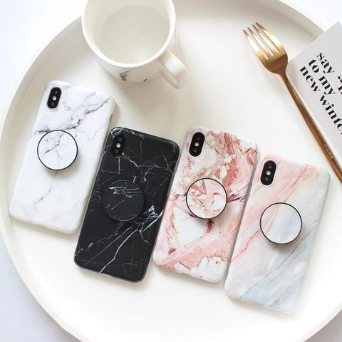 Image of Sleek Marble PopSocket Holder Case For iPhone