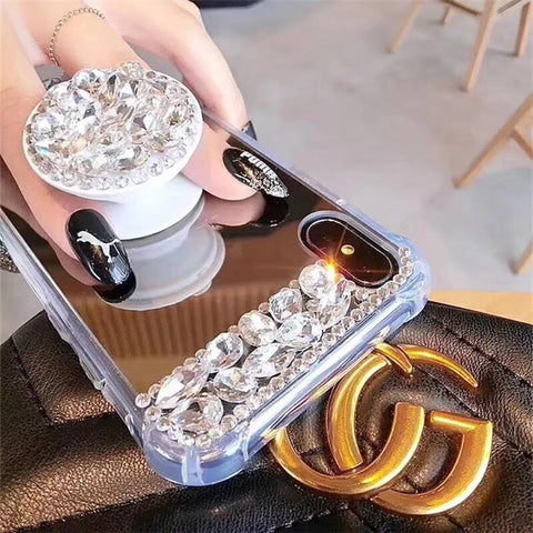 Image of Luxury Mirrored Four-corner Rhinestone Airbag Bracket Mobile iPhone Case