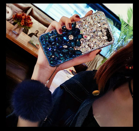 Image of Diamond Gradient Color Plush Ball Phone Case