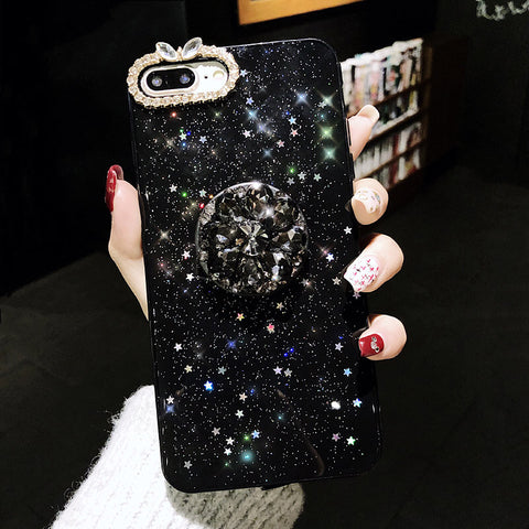 Image of Luxury Bling Diamond Airbag Bracket Epoxy Stars and Moon Soft Case Cover For iPhone