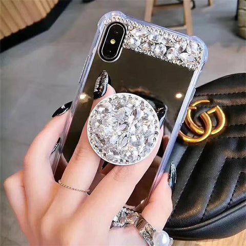 Image of Luxury Mirrored Four-corner Rhinestone Airbag Bracket Mobile iPhone Case