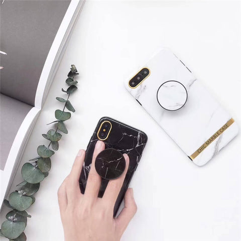 Image of 2019 New Retro Marble Pattern iPhone Case With Fur Ball Phone Holder