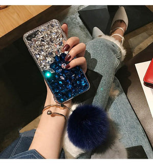 Diamond Gradient Color Plush Ball Phone Case