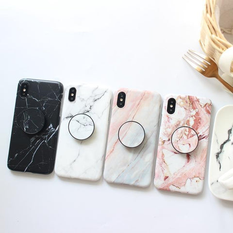 Image of Sleek Marble PopSocket Holder Case For iPhone