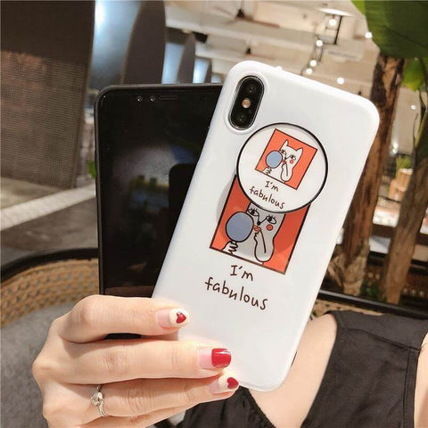 Image of 2019 New Popular Logo Cartoon Cat Stand iPhone Case