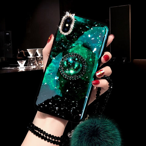 Image of 2019 New Diamond Furry String Popsocket Bracket Phone Case for iPhone