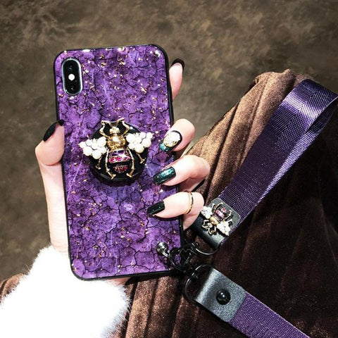 Image of 2019 New Bee-shaped iPhone & Samsung & HUAWEI Case with PopSockets and Hairball and 2 Lanyards