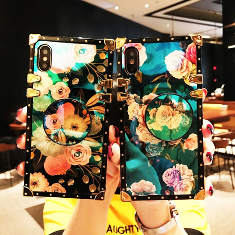 Image of 2019 New Floral Blue Square Rivet iPhone Case