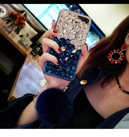 Image of Diamond Gradient Color Plush Ball Phone Case