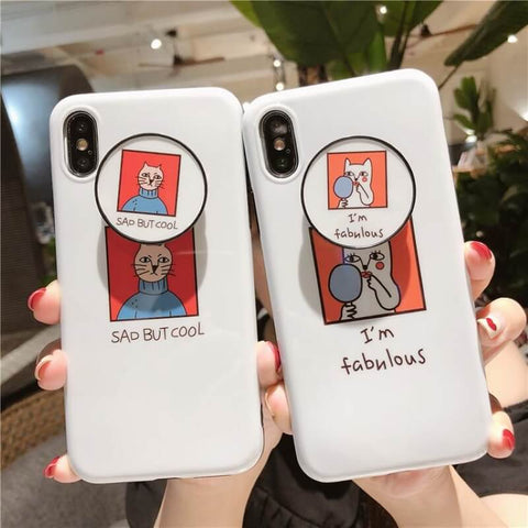 Image of 2019 New Popular Logo Cartoon Cat Stand iPhone Case