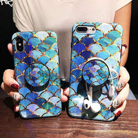 Image of 2019 New Laser Glittering Scale Pattern Royal Blue Silicone Gel Soft Case For iPhone